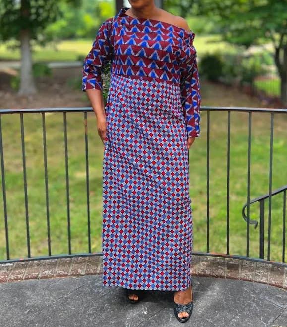African Print Ankara Off Shoulder Colorblock Maxi Dress