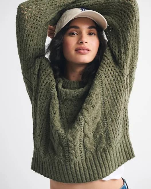 Abercrombie & Fitch Women's Textural Stitch Cable Crewneck Sweater