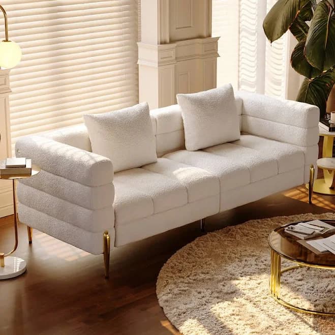 78.7" Modern Upholstered Fluted 3 Seater Sofa for Living Room with Pillow