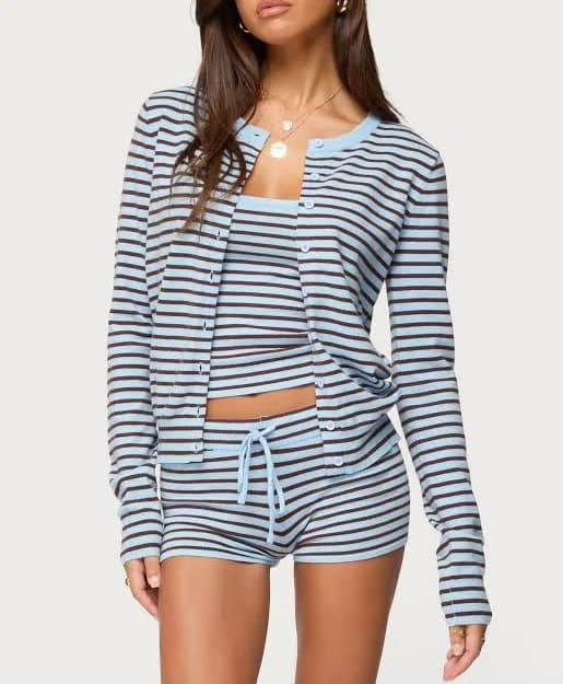 Edikted Women's Lillian Striped Button Up Knit Cardigan