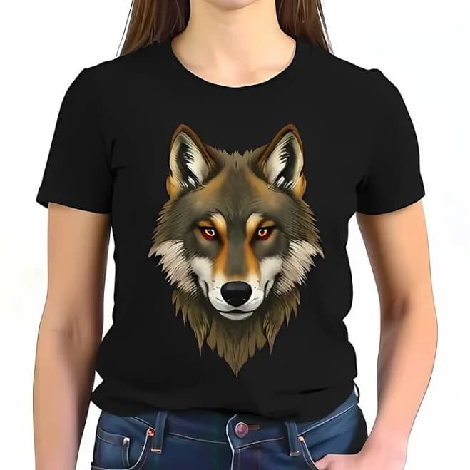 Women's Realistic Black Wolf Graphic Short Sleeve T-Shirt
