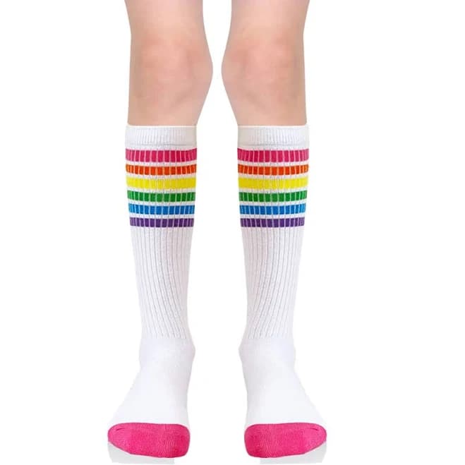 Tube Socks with Bright Rainbow Stripes
