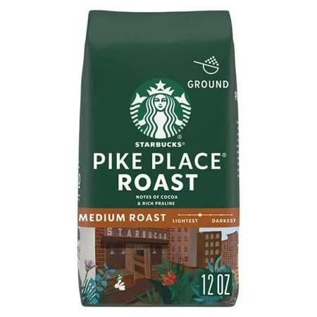 Starbucks Ground Coffee Medium Roast Pike Place Roast 100% Arabica 1 Bag (12 Oz, Pack of