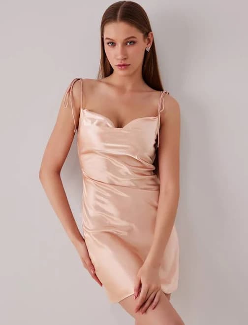 CIDER Women's Satin Cowl Neck Cami Short Mini Dress for Graduation Summer Sun Date