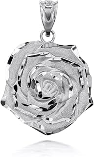 Elegant 925 Sterling Silver Rose Flower Floral Pendant Charm Necklace