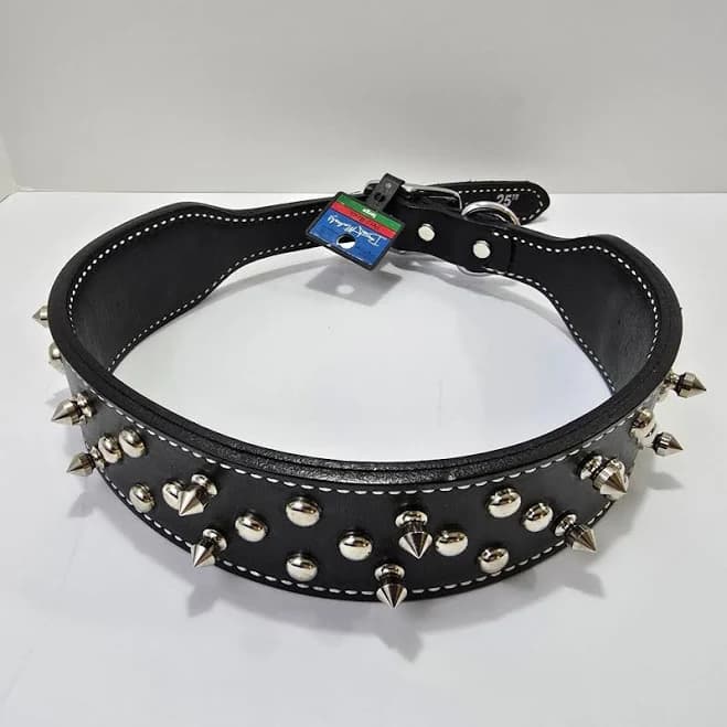 Bret Michaels Pets Rock Black Leather Silver Studded Dog Collar 25" 2"
