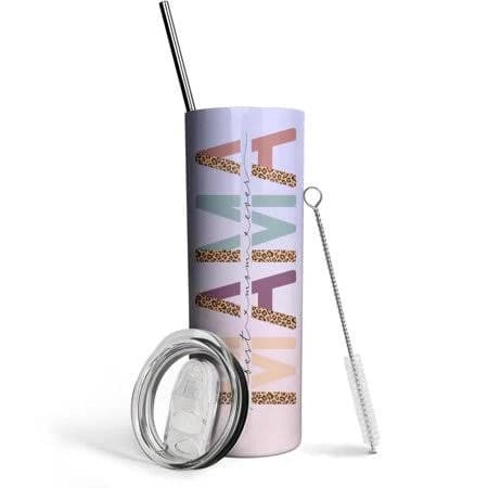 Mama Leopard 20 Oz Skinny Tumbler with Lid and Straw - Insulated Water Bottle- Insulated Travel Coffee Mug, Size: One size