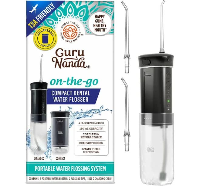 Gurunanda Compact Dental Water Flosser Travel Size Oral Irrigator