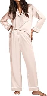 Satin Pajama Set for Women Silky Sleepwear Long Sleeve Top and Pants Button Down Pjs Lounge Set