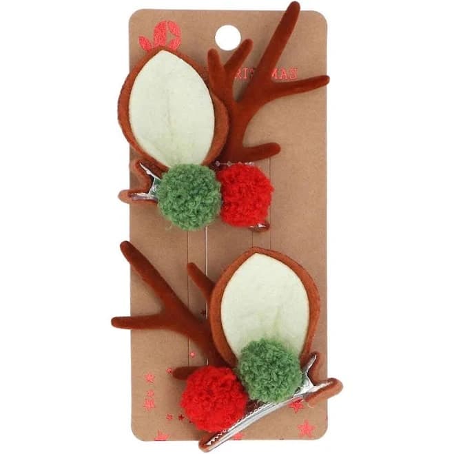 Christmas Trees Delivered Antler Pom Pom Hair Clips