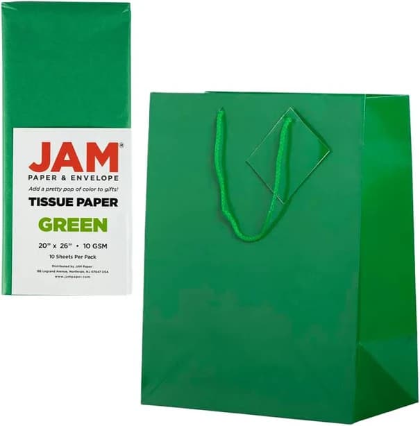 jam paper Green Large Glossy Gift Bags with Tissue Paper