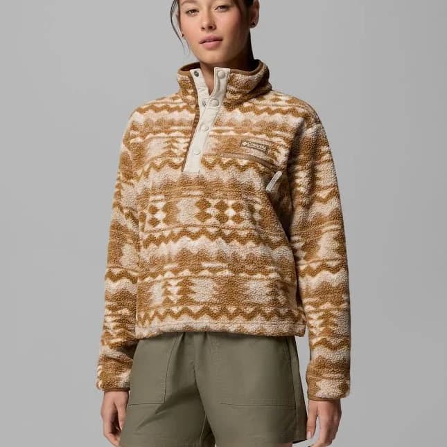 Columbia Women's Helvetia II Printed Cropped Half Snap Fleece Pullover - XXL - Tan,Prints