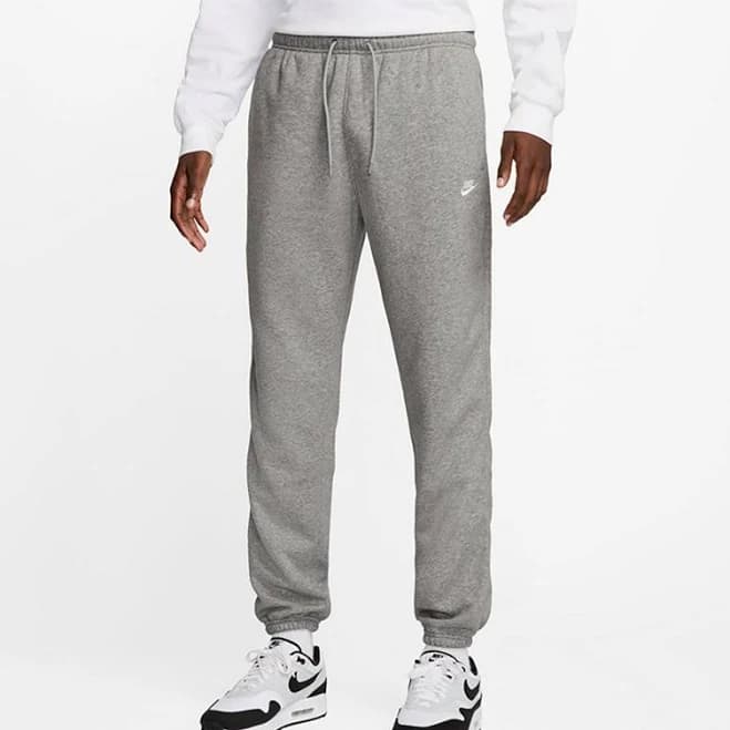 Nike Men's Club Cuffed Brushed Fleece Sweatpants Dk Grey Heather/Lt Smoke Grey/(White) - Men's Athletic Fleece at Academy Sports