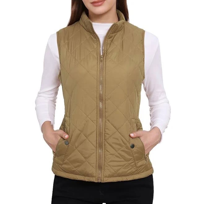 Allegra K Women's Quilted Padded Stand Collar Zip Up Vest