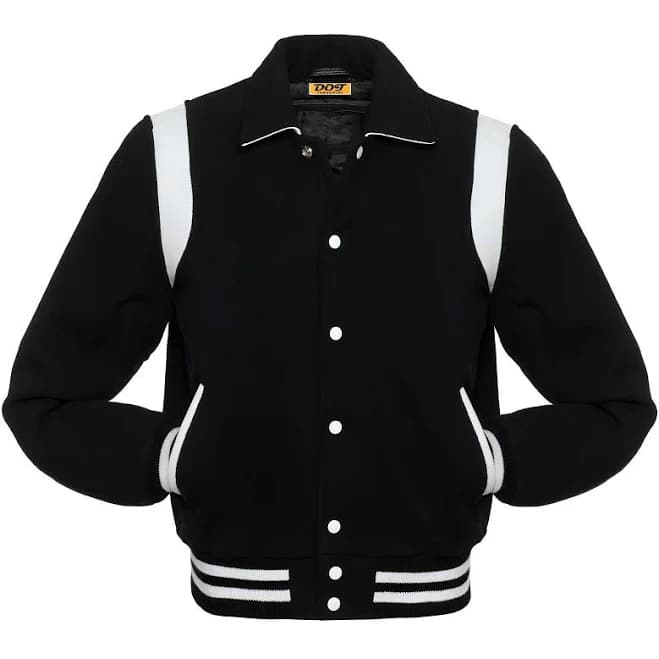Varsity Retro Jacket Letterman Jacket Black Body White Leather Inserts