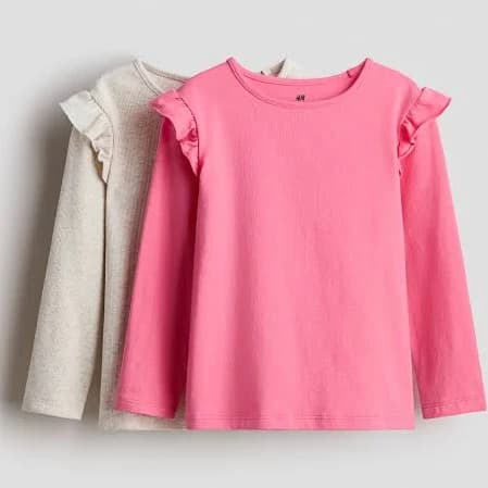 H&M Girls 2-Pack Ruffle-Trimmed Jersey Tops