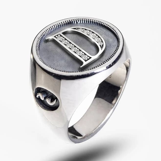 Marco Dal Maso Moneta Silver Initial D Signet Ring with White Diamonds