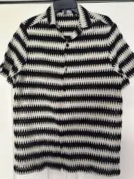 ASOS DESIGN Men's Geometric Print Short Sleeve Button-Up Shirt Black White 2XS