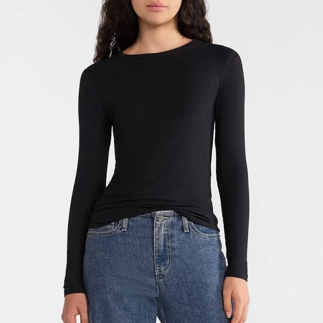 No Boundaries Ribbed Crewneck Tee with Long Sleeves
