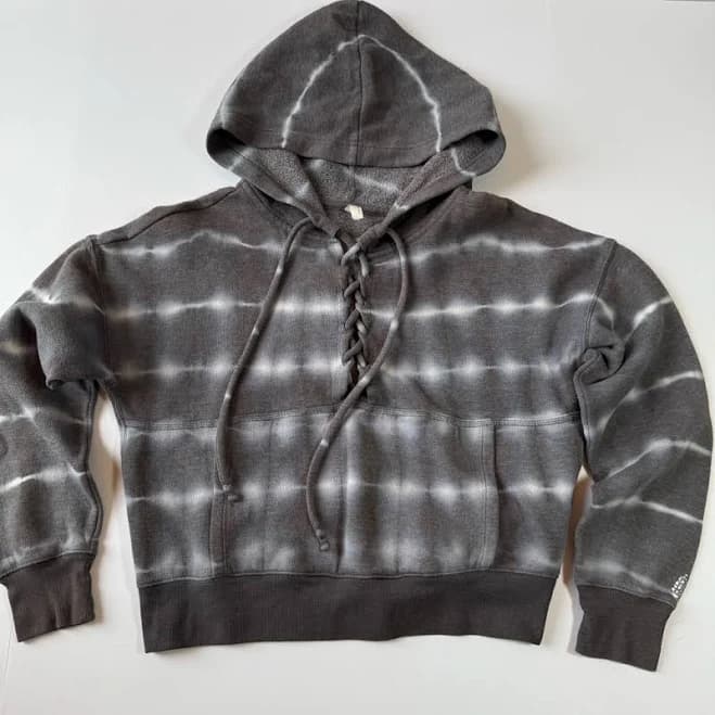 Free People Movement Shirts | Fp Movement By Free People Believer Tie-Dye Lace Up Cropped Hoodie Charcoal Xs | Color: Gray/White | Size: Xs |