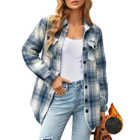Luvamia Women's Plaid Shirts Long Sleeve Flannel Button Down Shacket Jacket