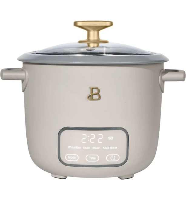 Beautiful 6-Cup Cooked, 3-Cup Uncooked Digital Electric Rice and Grain Cooker with Glass Lid