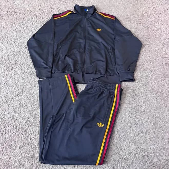 adidas Originals Men’s Trefoil Striped Track Jacket And Pants Tracksuit Set - New Men | Color: Red/Yellow | Size: XL