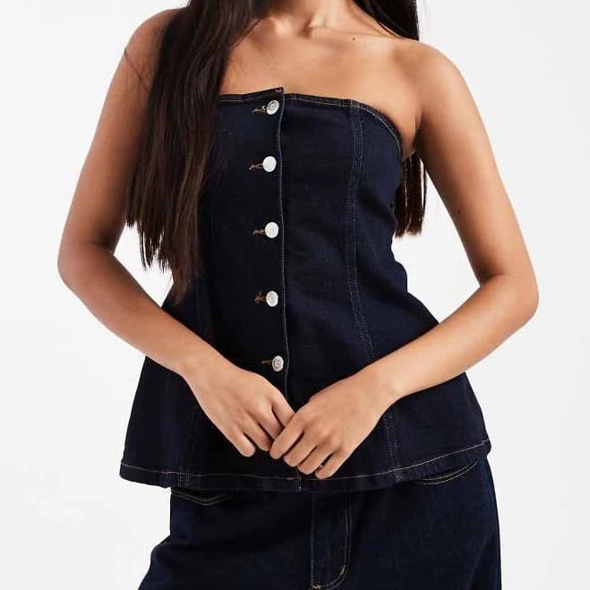 Miss Selfirdge Denim Bandeau Button Down Top