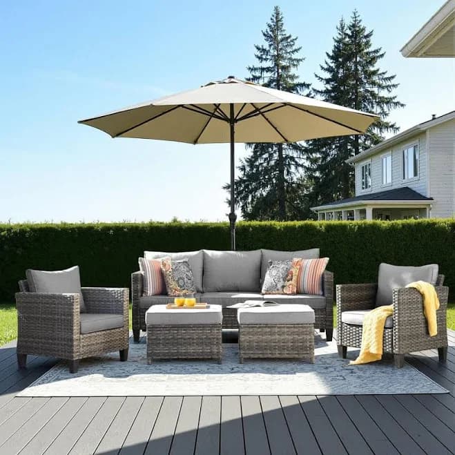 Ovios New Vultros 5-Piece Outdoor Patio Conversation Seating Set with Black Cushions