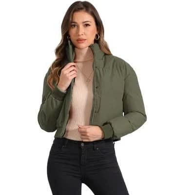 Inspire Chic Women's Baggy Padded Cropped Bomber Jacket