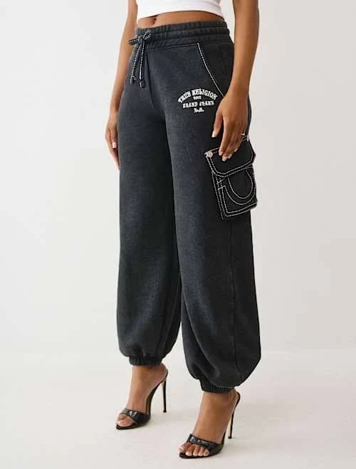 True Religion Women's Big T Cargo Jogger Sweatpants