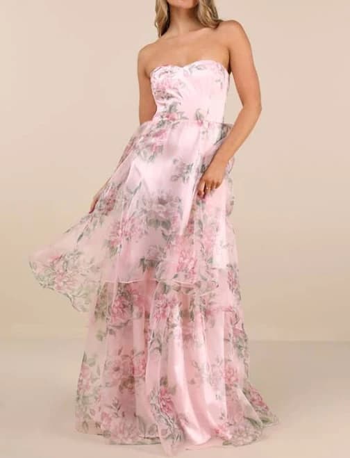 Lulus Strapless Floral Organza Maxi Dress