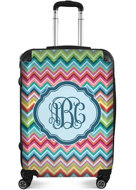 Custom Retro Chevron Monogram Suitcase - 24" Medium - Checked