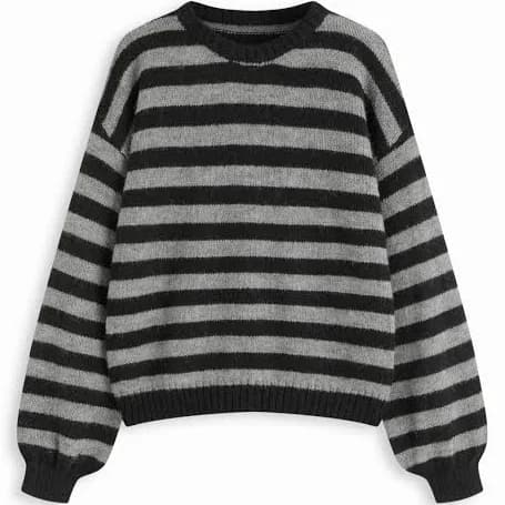 CIDER Women's Oversized Striped Contrasting Binding Knit Mohair-blend Flattering Fit Cozy Sweater