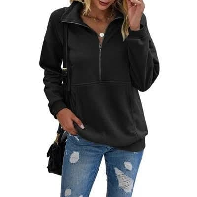 Women's Casual Long Sleeve Collared Half - Zip Pullover Sweatshirt