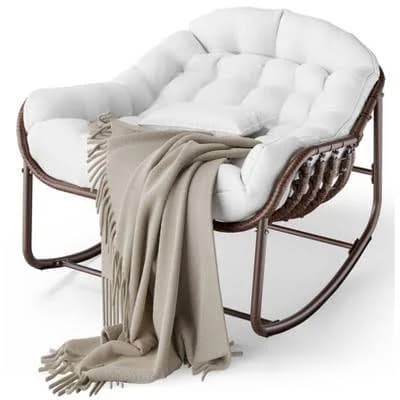 Oversized Papasan Rocking Chair with Cushion