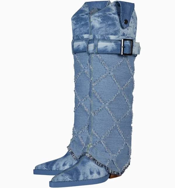 Knee-High Heeled Pointed Toe Fold Over Cowgirl Boots