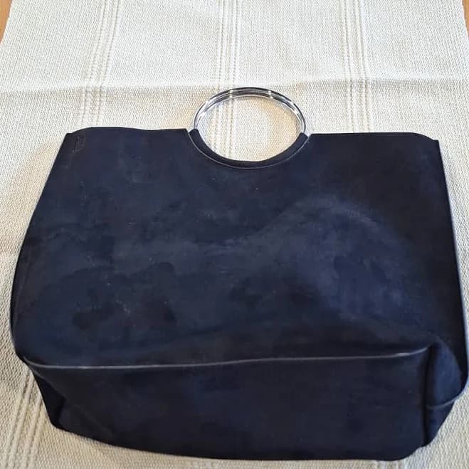 Banana Republic Factory Bags | Banana Republic Faux Suede Black Shoulder Bag With Silver Ring Handle(Nwt) | Color: Black | Size: Os | Amperrotta91's