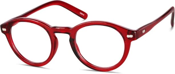 Zenni Women's Round Glasses Red Plastic Full Rim Frame, Universal Bridge Fit, Custom Engraving, Blokz Blue Light Glasses, 125518