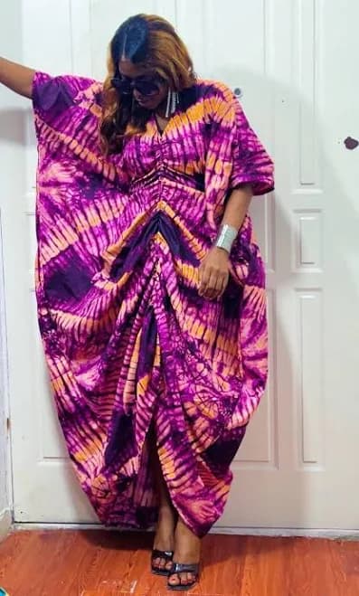 Bubu Kaftan Adire Maxi Dress with Pleated Center