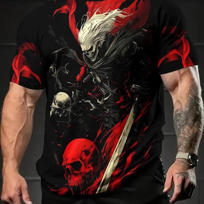 Men's 3D Printed Flame Graphic Short Sleeve Round Neck T-Shirt