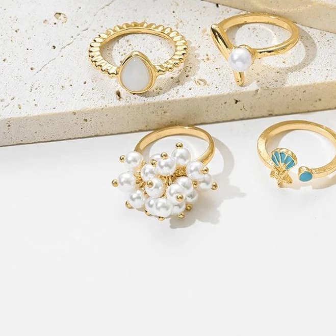Pearl Geometric Metal Ring