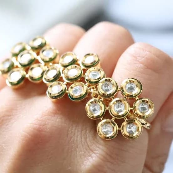 Floral Gold Finish Multi Finger Ring