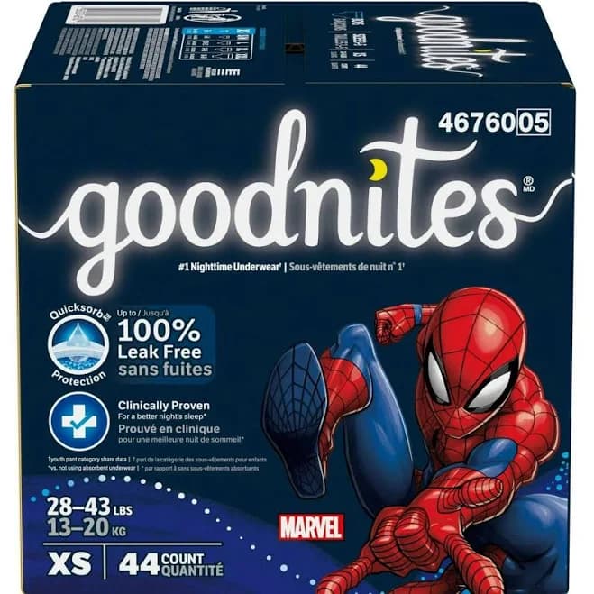 GoodNites NightTime Underwear for Boys, XS - 43 lbs) - Case of 44 | Carewell