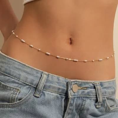 18K Gold Adjustable Pearl Bead Waist Chain