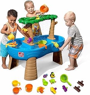 Tropical Rainforest Water Table, Kids Water and Sand Activity Sensory Playset, Summer Outdoor Toys, 13 Piece Water Toy Accessories, For Toddlers 1.5+ Years Old, Blue & Brown