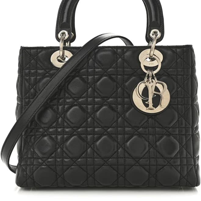 Christian Dior Lambskin Cannage Medium Lady Dior Black