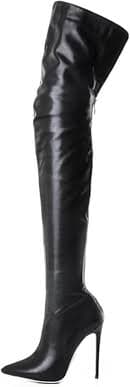 Amazon.com | Gikleihwy Women's Over The Knee Stiletto Thigh High Boots Fashion Pointed Toe PU Leather With Back Zipper Boots Sexy Wide Calf Wedding Nightclub Party Dress Shoe(Black,5 US) | Shoes
