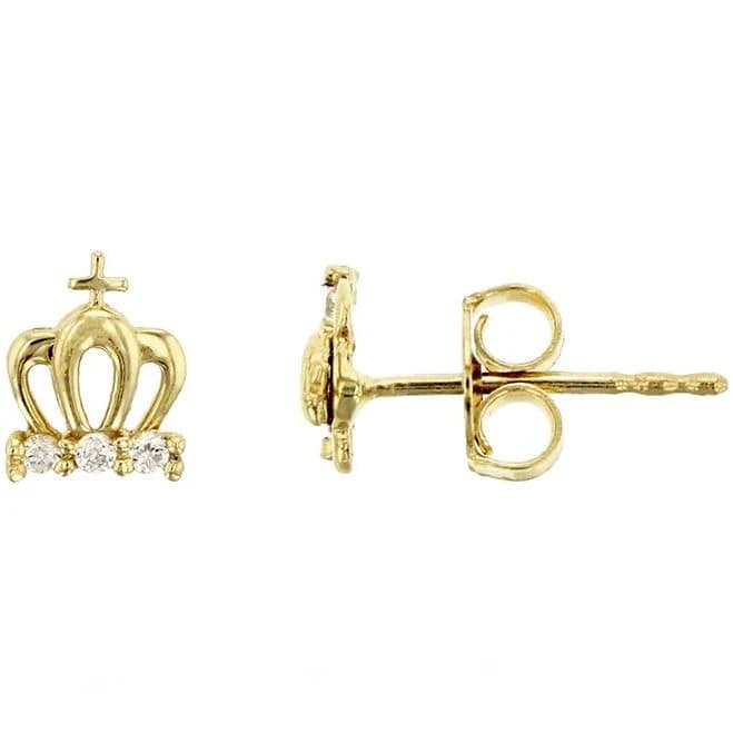 14K Gold CZ Crown Stud Earrings