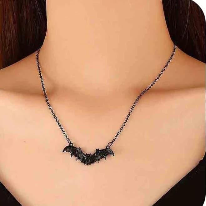Gothic Flying Bat Pendant Necklace Black Bat Necklace Choker Punk